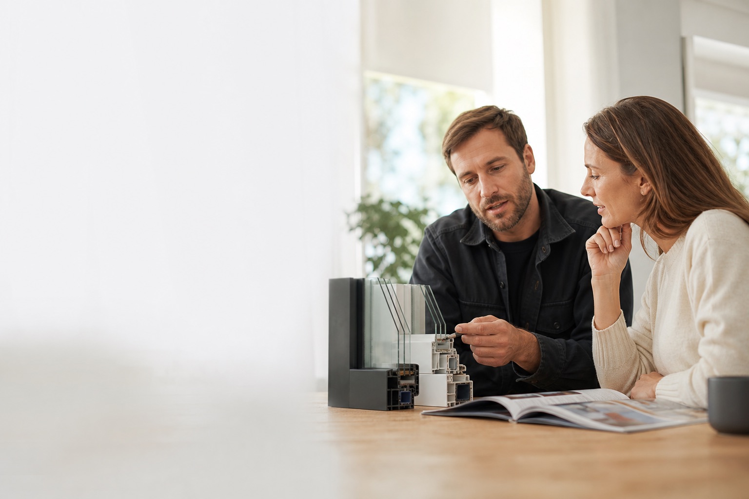 Conseiller Sart Services répondant aux questions d’un client autour d’échantillons